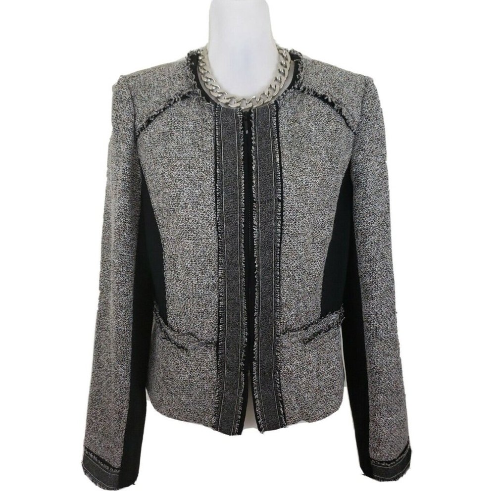 WHITE HOUSE BLACK MARKET ~Woman Size 14~ Black/White Tweed Moto Jacket NWT $150
